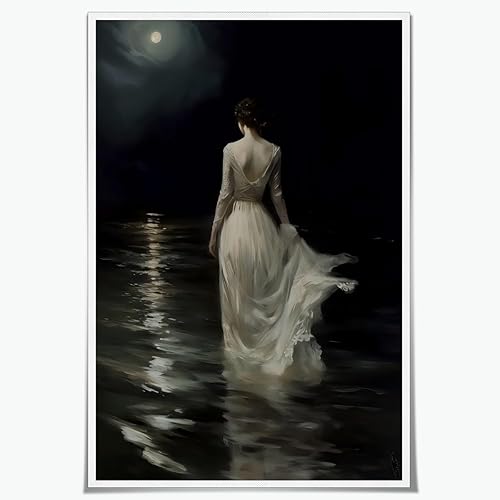 Moody - Arte de pared victoriano de mujer en aguas oscuras Academia, arte de bruja, decoración vintage, póster para estética de habitación, 8 x 12