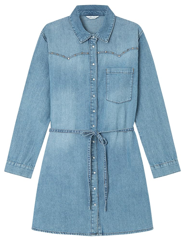 Robe denim midi manches longues avec boutons frontaux pour un ajustement sur mesure - 5