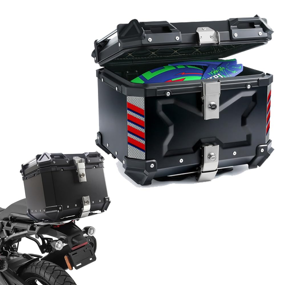 Valise pour Moto, 28L 36L 45L 55L 65L 80L 100L Top Case Coffret De Moto Aluminium Design Étanche Coffre Topcase avec Dossier de Passager et Plaque de Base(Silver,100L)