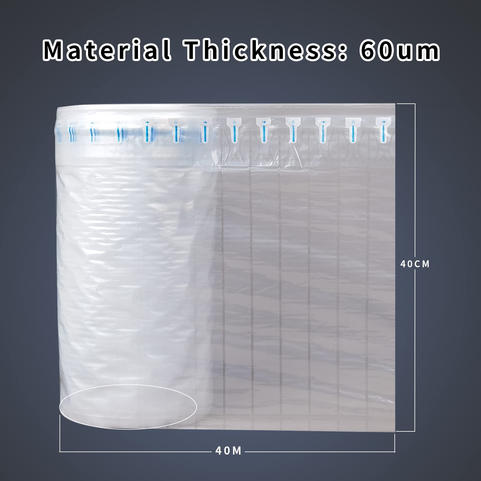 Rouleau de film de rembourrage à bulles, 40 cm x 40 m, coussin gonflable pour emballage et déménagement lourds, protecteur de bouteille de vin à bulles incassable avec pompe gratuite