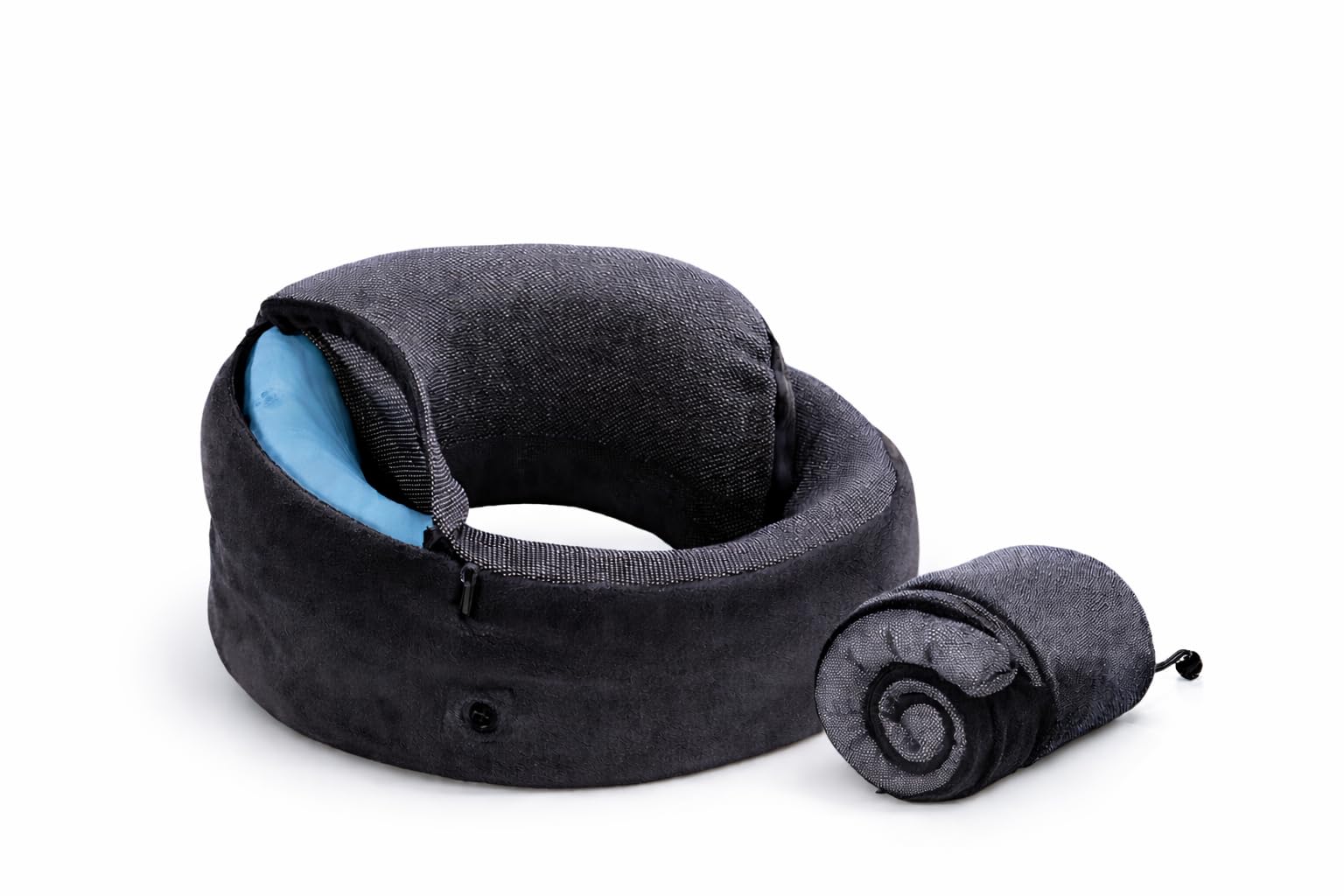 Memory Foam Neck Pillow with Cooling Gel, Snake Shape Posture Corrector Travel Pillow with Snap Button, Neck Rest for Travelling & Flight Travel, Ergonomic Support for Comfort & Pain Relief (Black)-image-23