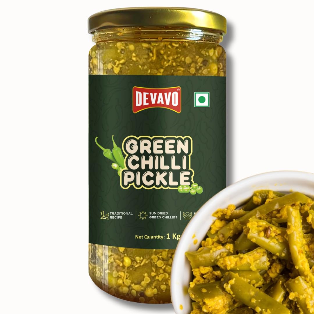 Devavo Green Chilli Pickle 1 Kg | Traditional Grandmas Recipe | Handmade with Love | Sun Dried Green Chillies | No Artificial Colour & Flavour (B0CP45DVHH) Amazon Price History, Amazon Price Tracker