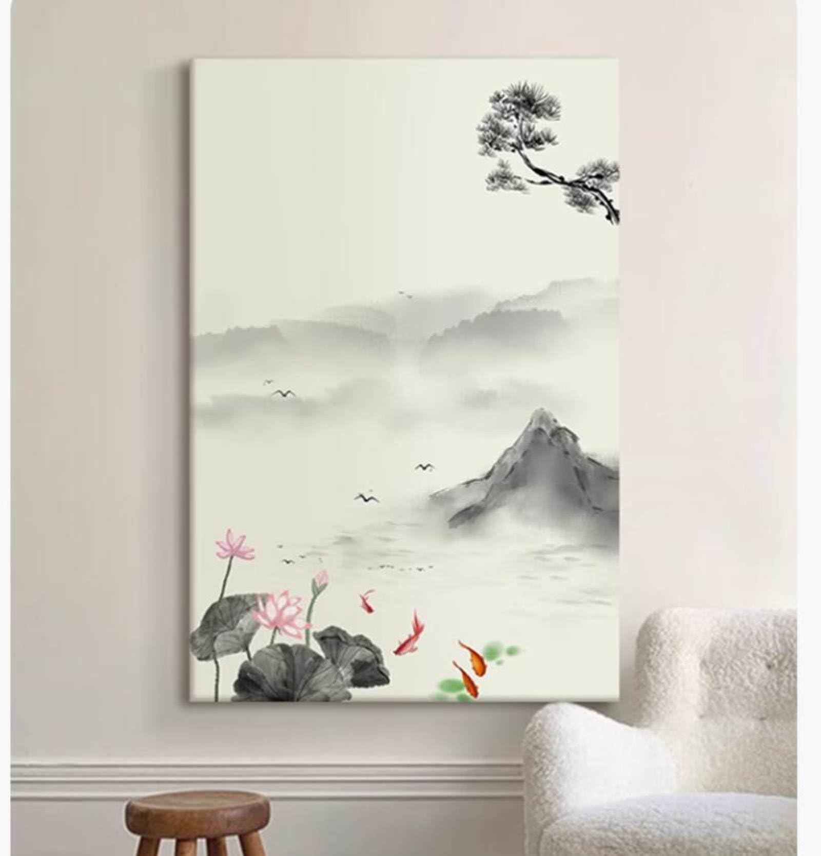 Peinture à l'huile paysage chinois sur toile art mural géant