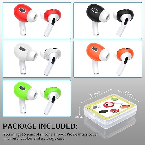 Miniatura 7 de (5 pares) para AirPods Pro 2 almohadillas para orejas [cabe en la funda de carga], cubierta de silicona antideslizante para AirPods Pro de 2ª
