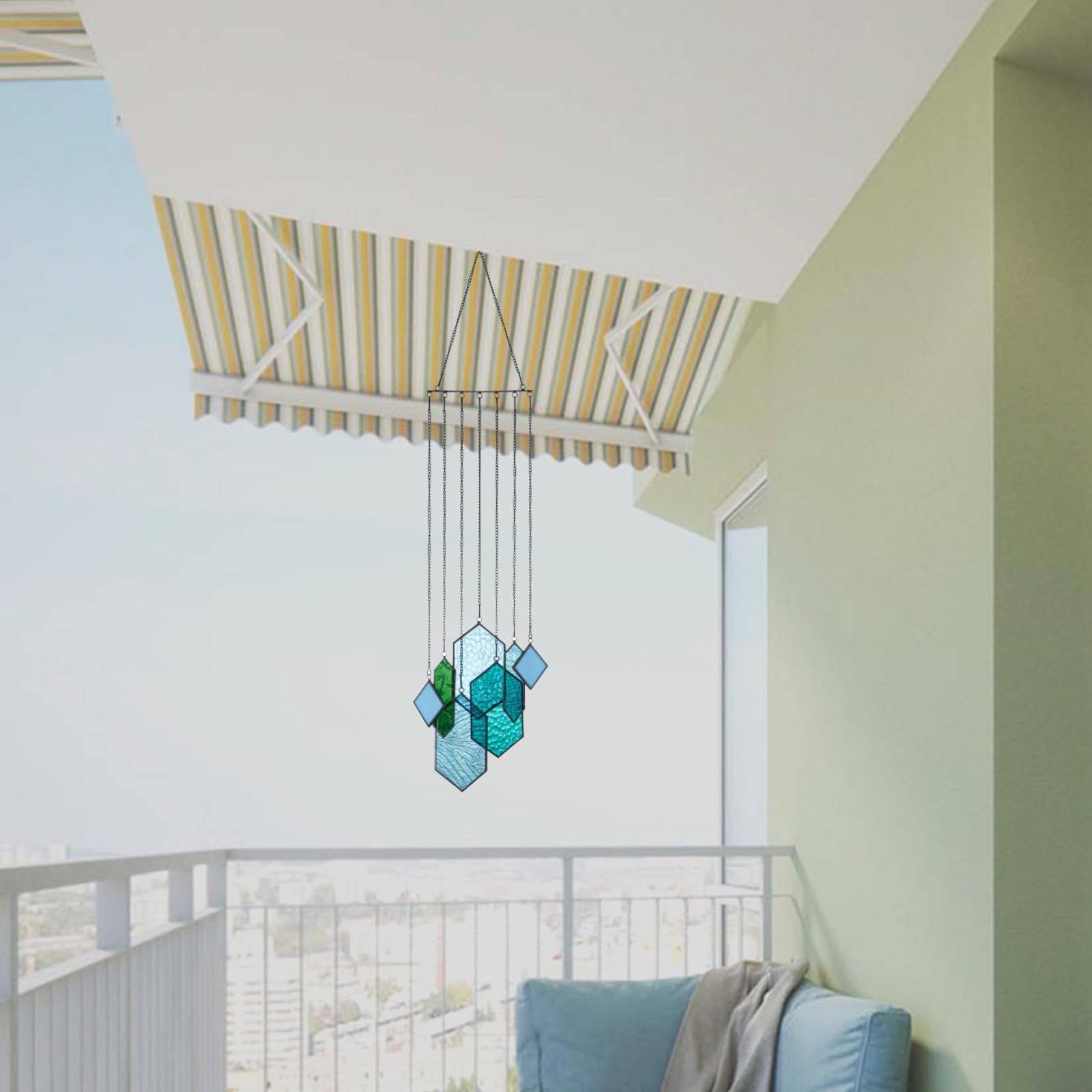 Glasmalerei, Fensterdekoration, Sonnenfänger aus Glasmalerei für Fenster, modernes Design Heimdekoration, Geschenke für Paare (Blau-Grün)