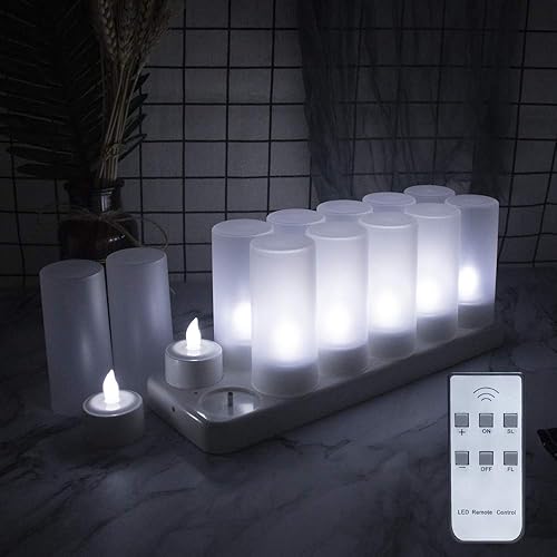 Miniatura 2 de EuroFone Luz LED recargable de la vela para la barra del oso del partido con control remoto 12 unidsset (blanco frío)