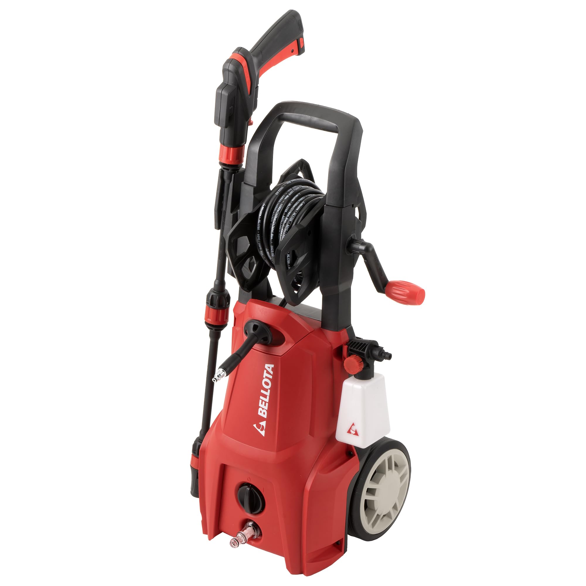 Bellota HL1700E- Hidrolimpiadora, Potencia: 1,7 kW, Presión Máx: 140 Bar, Caudal: 380 l/h, Manguera 5 m (PVC), Peso: 8 kg, Pistola No Force, Ruedas, Succión Agua,Filtro de Agua Extraible,2 boquillas