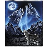 Wolves Howling Moon Fleece Throw Blanket