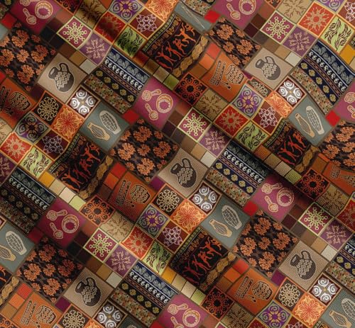 Tissu batiste de coton imprimé patchwork marron 142 cm pour kurta - 3