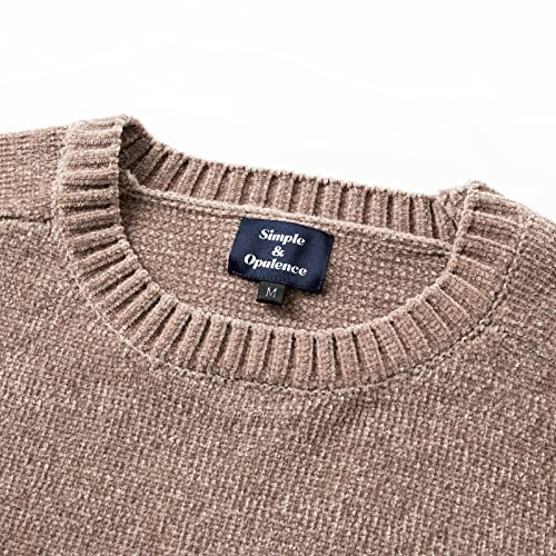 Image of Simple&Opulence Women's Chenille Sweater Crewneck Long Sleeve Pullover Ribbed Cuff Hem Round Neck Jumper Tops