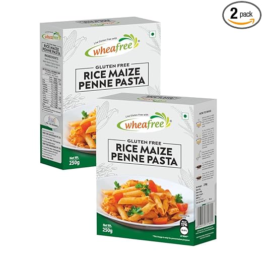 Wheafree Gluten Free Rice Maize Penne Pasta - 2 Packs (250g Each) | No Trans Fat | No Cholesterol | Easy to Cook