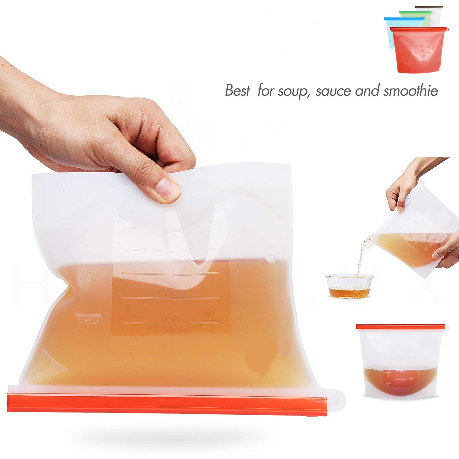 Herbruikbare Siliconen Voedsel Opbergtas Zelfsluitend voor Sandwich Sous Vide Snack Lunch Fruit Lekvrij Vaatwasmachinebestendig Magnetron Vriezer Behoud Versheid en Voedselkwaliteit 4 Pack