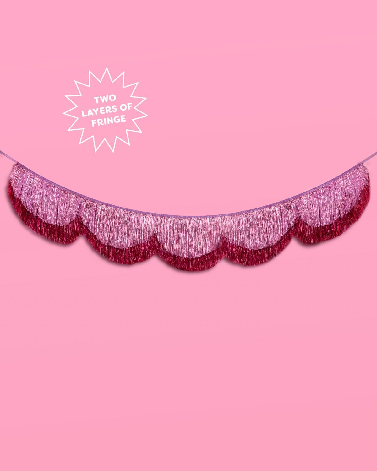 xo, Fetti Pink Scalloped Layered Fringe Banner - 5 Ft. | Bachelorette Party Decorations, Birthday Party Decor, HBD Decor, Photo Booth Banner Backdrop