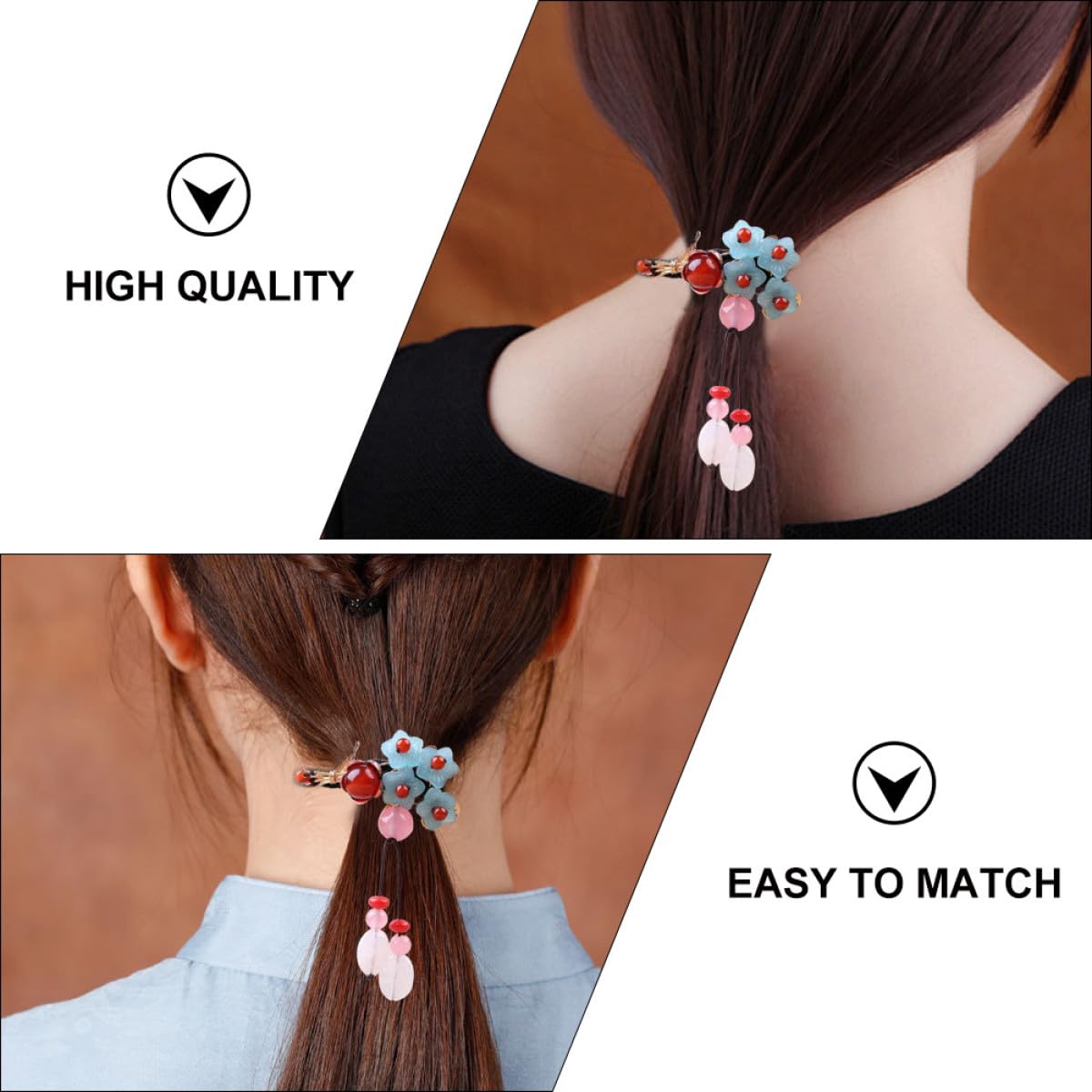 Beavorty 3stücke Vintage Haargummi Mit Agate Jade Design Retro Chinese Haarband Für Ponytail Zopf Stilvolles Haaraccessoire Für Alltag Partys Und Besondere Anlässe
