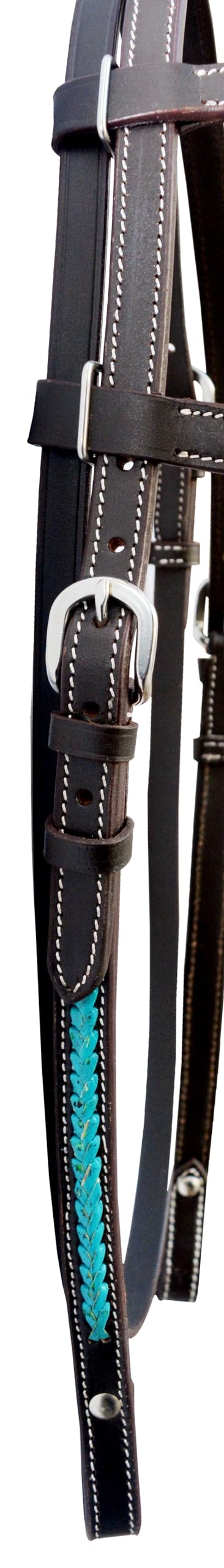 WeavingCraft Horse Tack Genuine Equesterian Top Grain Brown Leather Western One Ear Headstall Bridle with Hand Braided Turquoise Rawhide