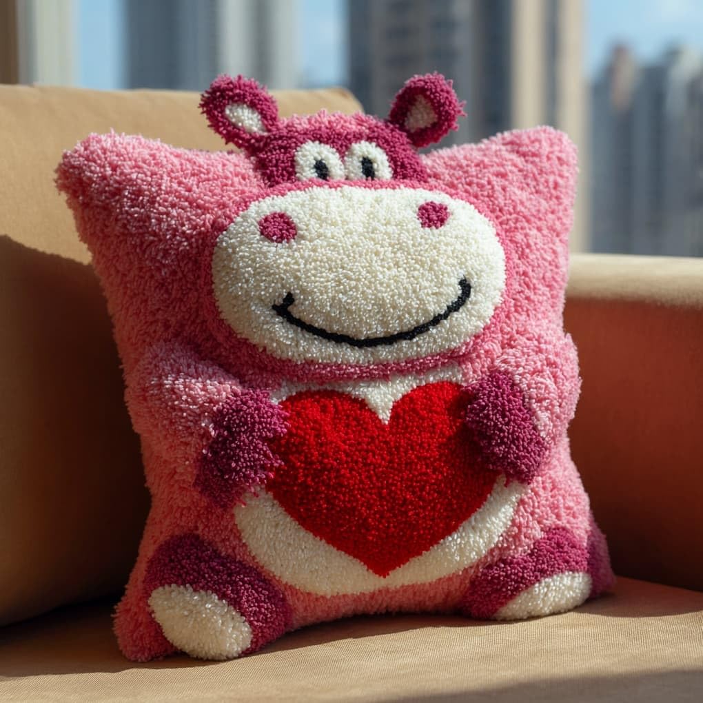WallustrioaW Latch Hook Pillow Kits Pillow Cover,Love and Hippo