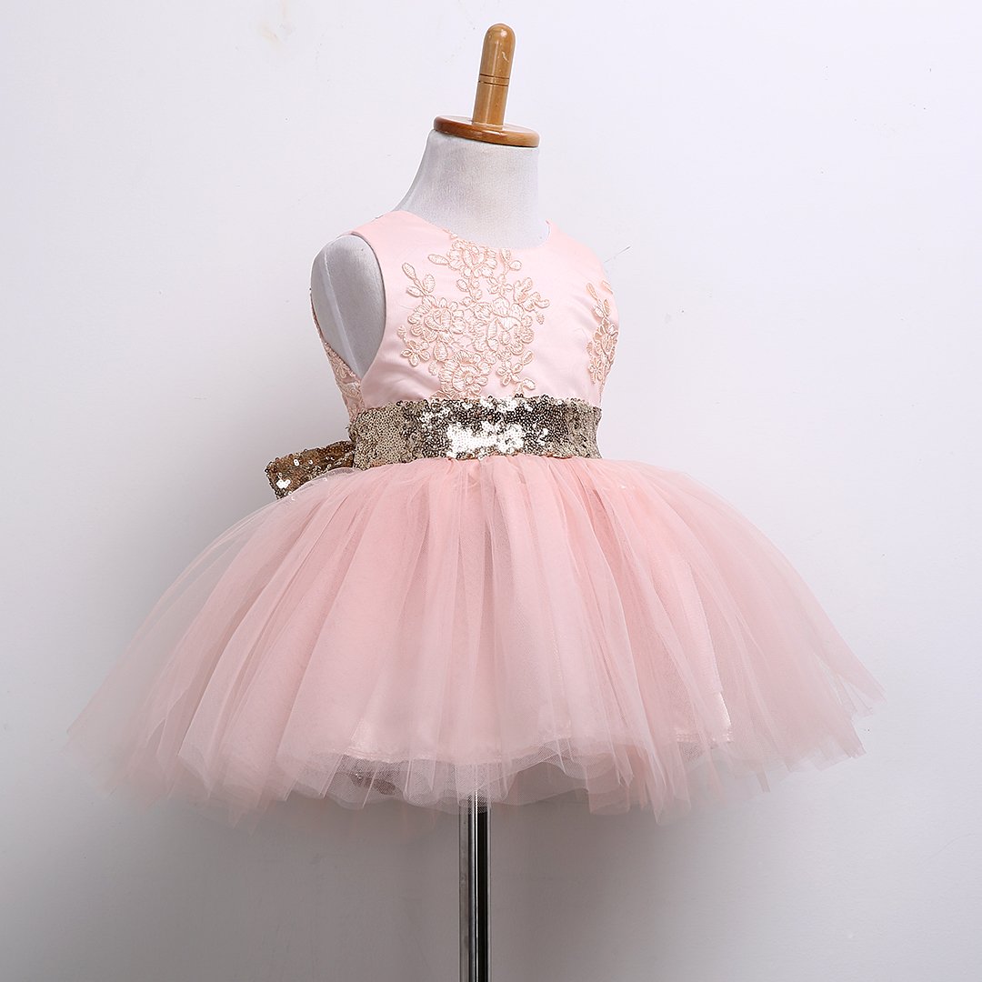 Newborn Toddler Baby Girls Floral Sleeveness Lace Princess Dresses Tutu Sundress (3-4T, Pink)
