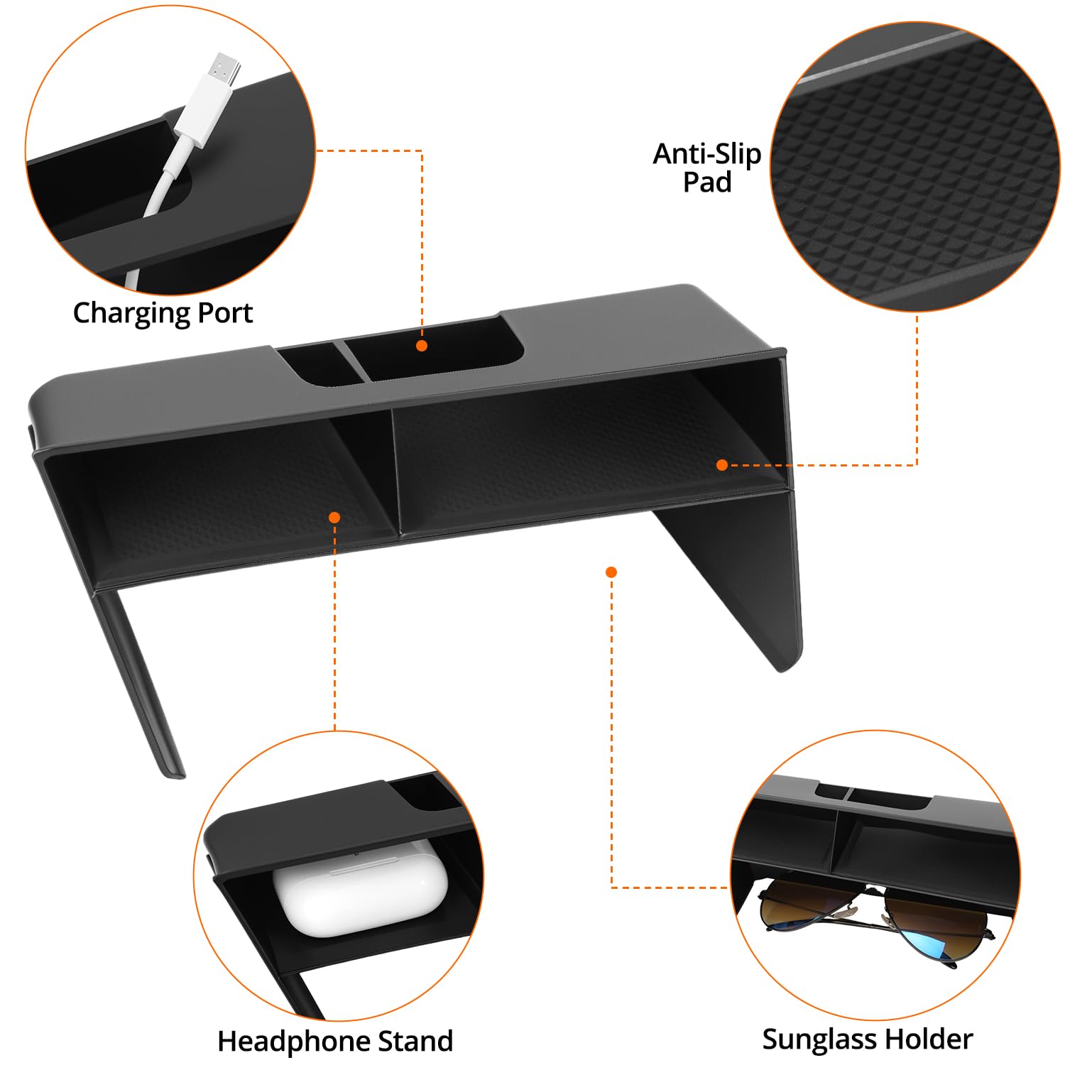 QWORK® organizer do konsoli środkowej, do konsoli środkowej, pasuje do VW Golf 8, tworzywo ABS z gumowymi matami