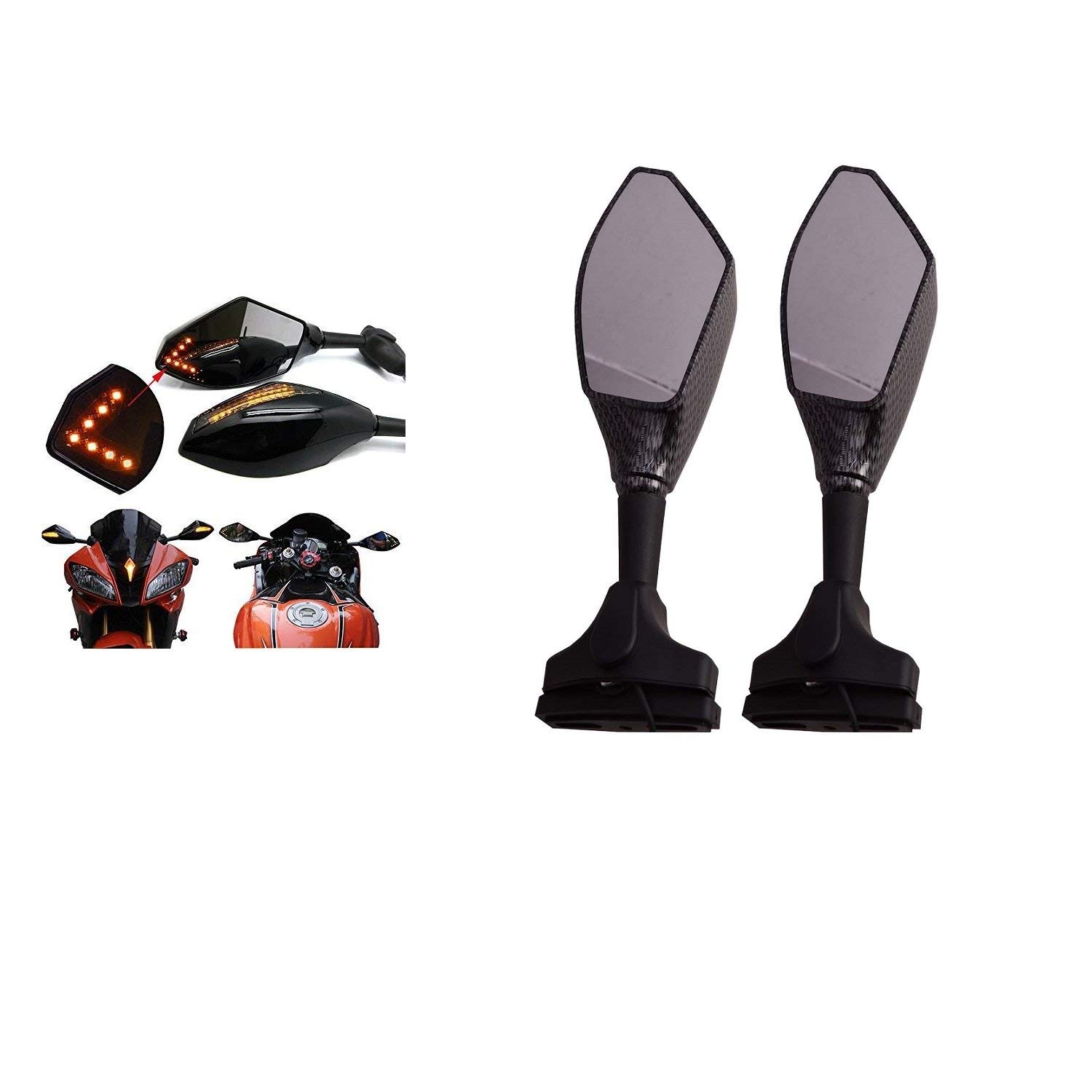 Speedwav Carbon Bike Visor Mirror with Side LED Indicator for Yamaha R15 V2, V3, Bajaj Pulsar NS200, CBR (35)