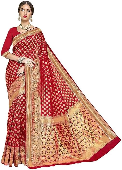 Sarees Women's Woven Pure Soft Kanjivaram Silk Saree Banarasi Style With Blouse Piece for Wedding