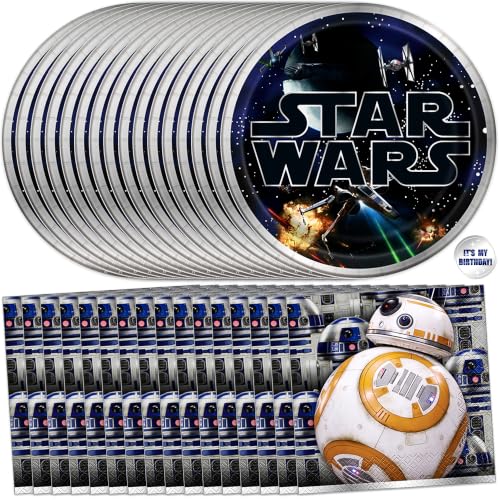 Star Wars Birthday Decorations | Star Wars Plates and Napkins for Party | Serves 16 Guests | Officially Licensed