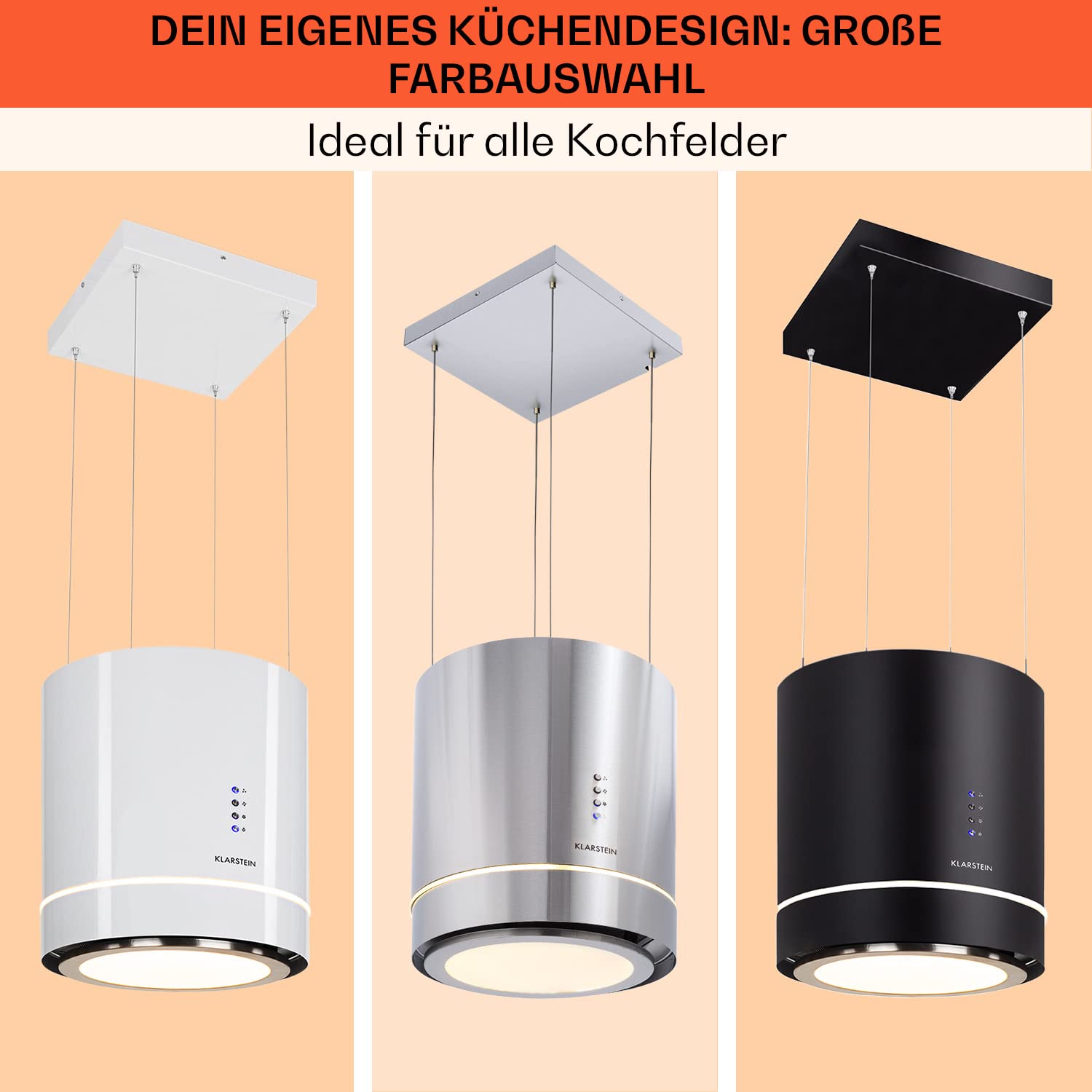 Klarstein Inselhaube Dunstabzugshaube Freihängend Kronleuchter-Kochinsel 540 m³/h Ø 38 x H 45 cm Silber