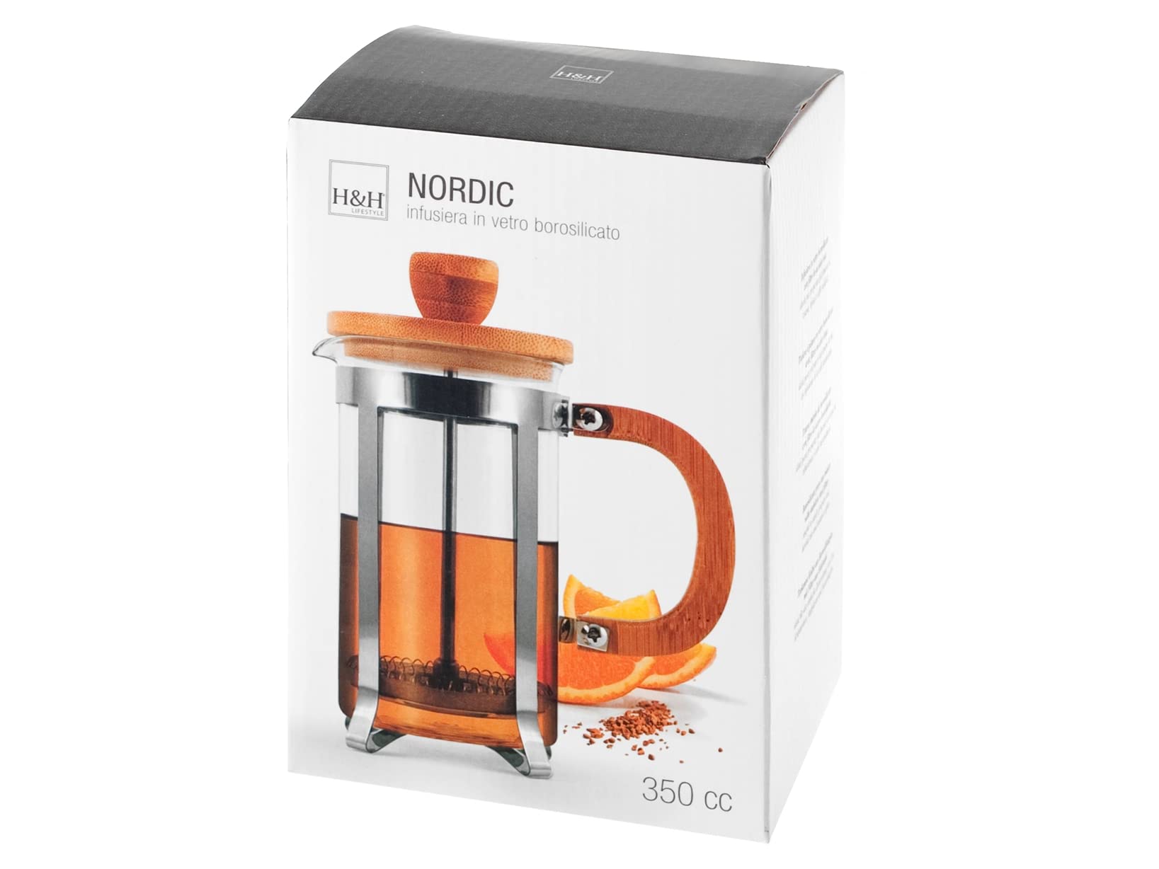 H&H 730368 Infusiera in Borosilicato, Inox e Bamboo cc350