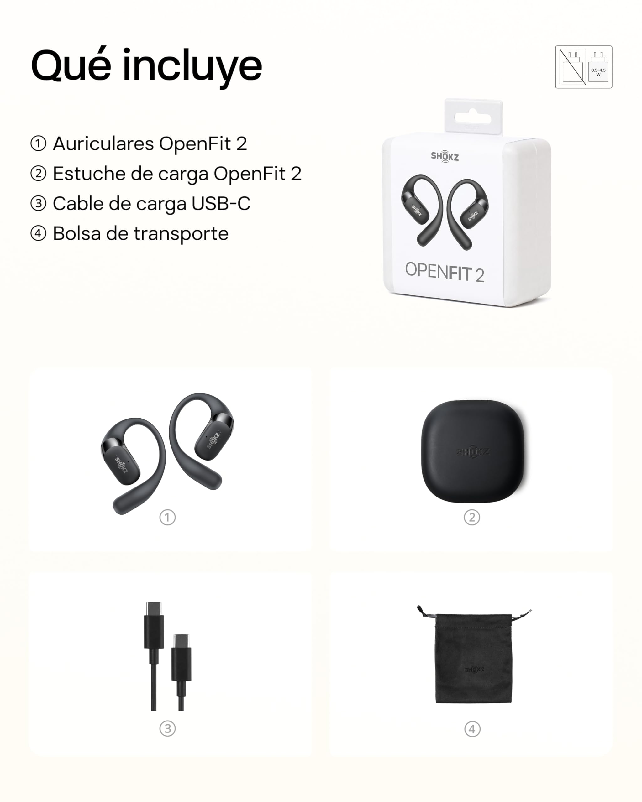 SHOKZ Auriculares Open-Ear OpenFit 2 Wireless Bluetooth, 48h Duración,Negro | Con micrófono | Auriculares de Gancho | Resistencia al Agua IP55 | Carga rápida | con Bolsa de Transporte