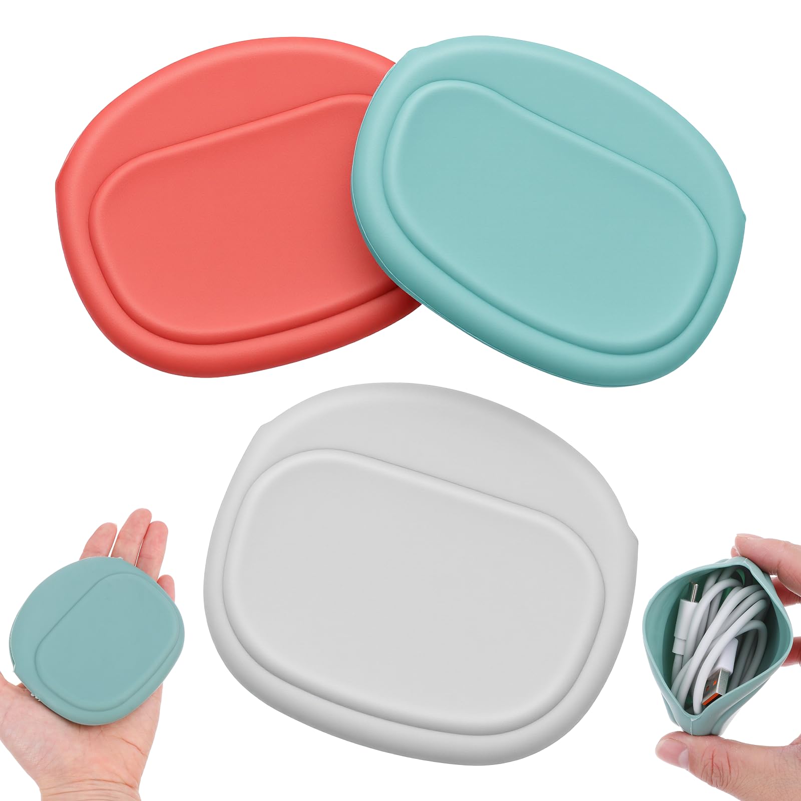 Photo 1 of 2 Pcs Silicone Headphone Organizer Mini Wired Headphone Organizer Data Cable Storage Case Portable Silicone Pouch Key Box for Storing Earbuds Flash Drive Keys(Red-Grey-)