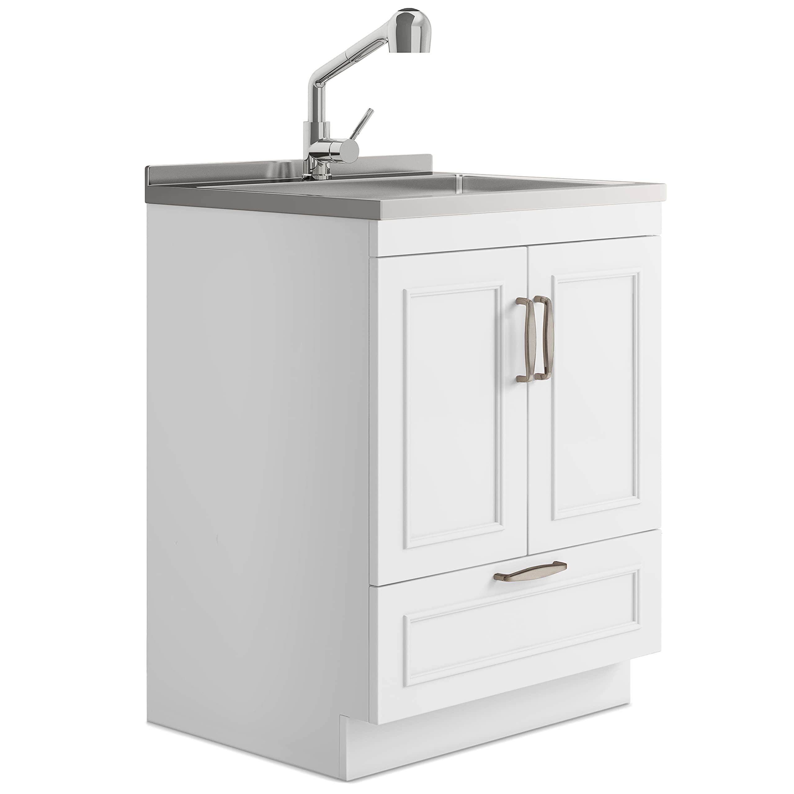 Amazon.com: SIMPLIHOME Cardinal Utility Sink & Cabinet in Pure White ...