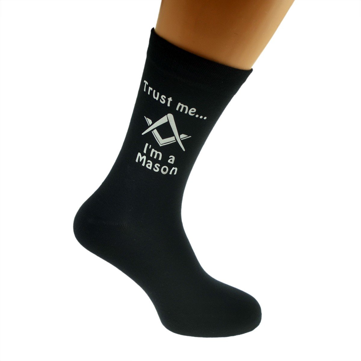 OWN MAKE Trust me I'm a Mason printed with Masonic without G Design Mens Black Cotton Rich Socks