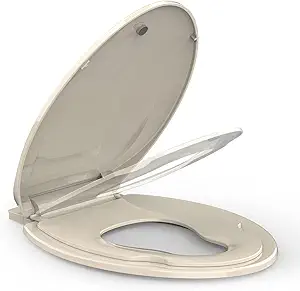 Toilet Seat Elongated,Toilet Seat with Toddler Seat Built in, Potty Training Toilet Seat Fits Both Adult and Child, with Soft Close, Easy Install and Clean - Fits Most Elongated Toilets Almond