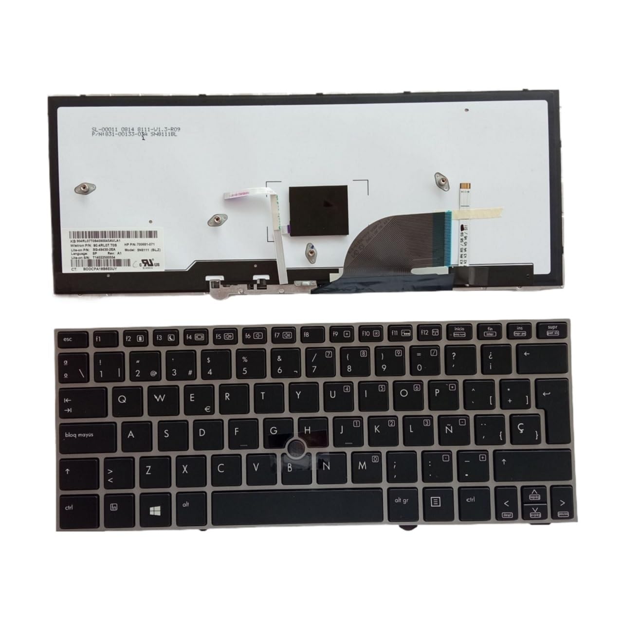 Clavier rétroéclairé HP EliteBook 2170p argent version SP avec pavé tactile - 2