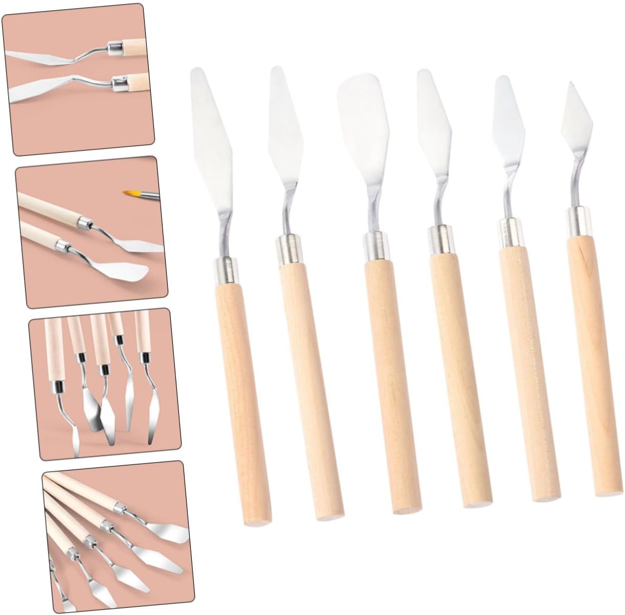 6pcs Stainless Steel Oil Painting Spatula with Smooth Wood Handles for Pigment Mixing and Scraping Versatile Art Craft Palette Knives for Artists and Painters