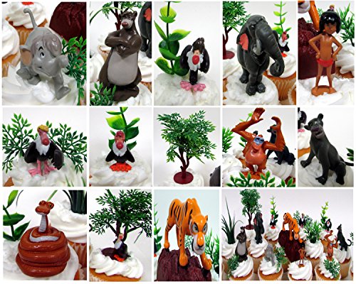 DISNEY JUNGLE BOOK 20 Piece Birthday Cupcake Topper Set Featuring Mowgli and Jungle Friends and Decorative Themed Accessories - Figures Average 1.5