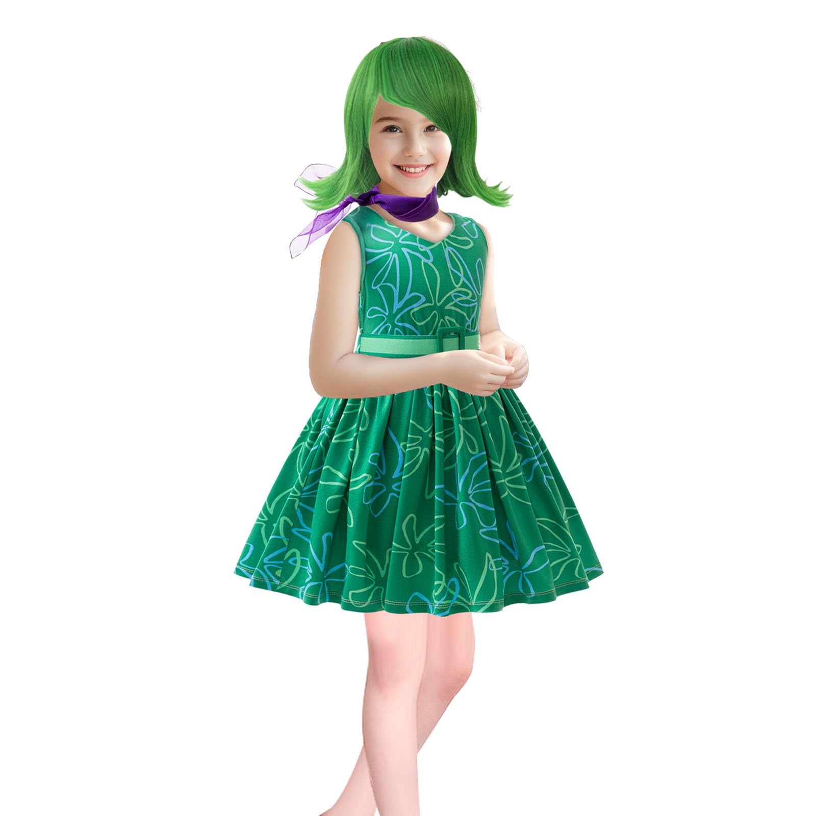 keaiyouhuo Ragazze Disgusto Principessa Vestito Gioia Costume Bambini Cosplay Vestire Halloween Compleanno Natale Abiti con Parrucca