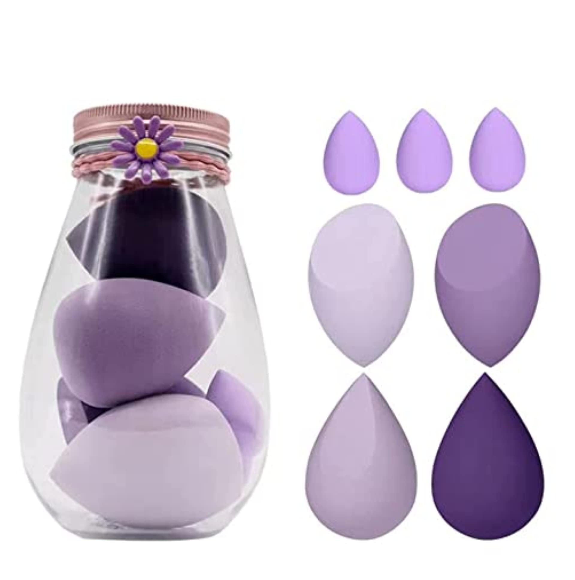 feelhigh Makeup Sponge Set Beauty Blender with Egg Case- 7 Pieces (Purple)-image-43