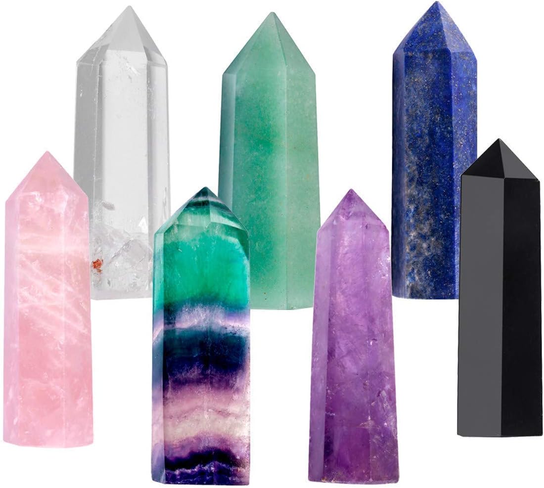 mookaitedecor Bundle - 2 Items: 1 lb Bulk Natural Raw Crystals Rough Stones & 7 PCS Healing Crystal Wands Reiki Stone for Meditation Therapy Decor