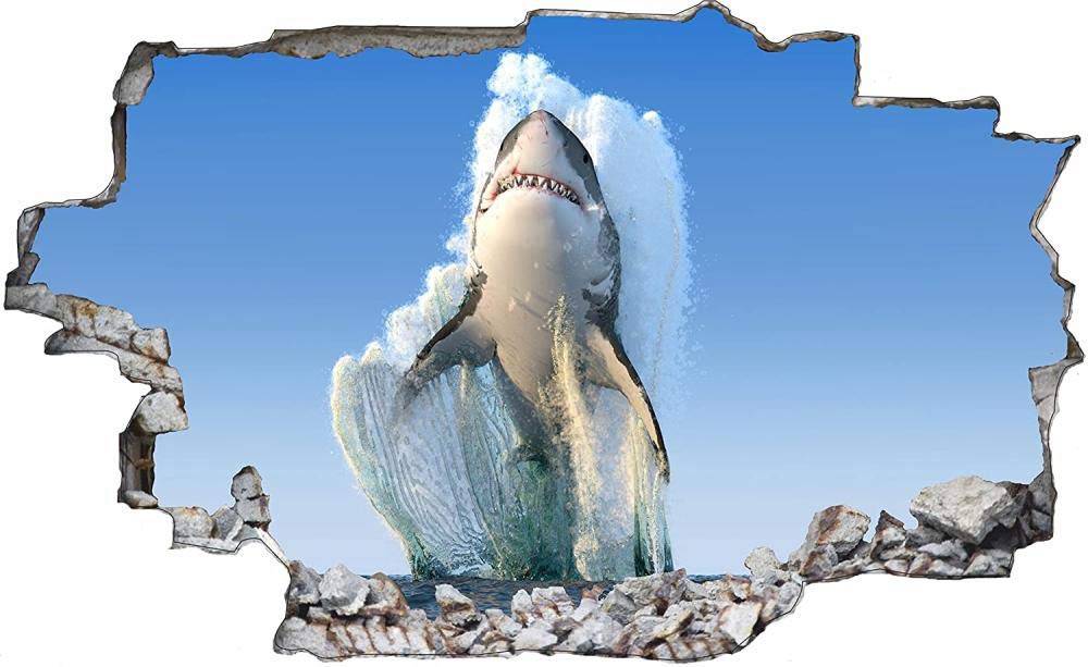 Adesivi Murali 3D Grande squalo bianco Adesivi da Parete Decorazione Murale Camerette Bambini Asilo Nido Bagno 70x110cm