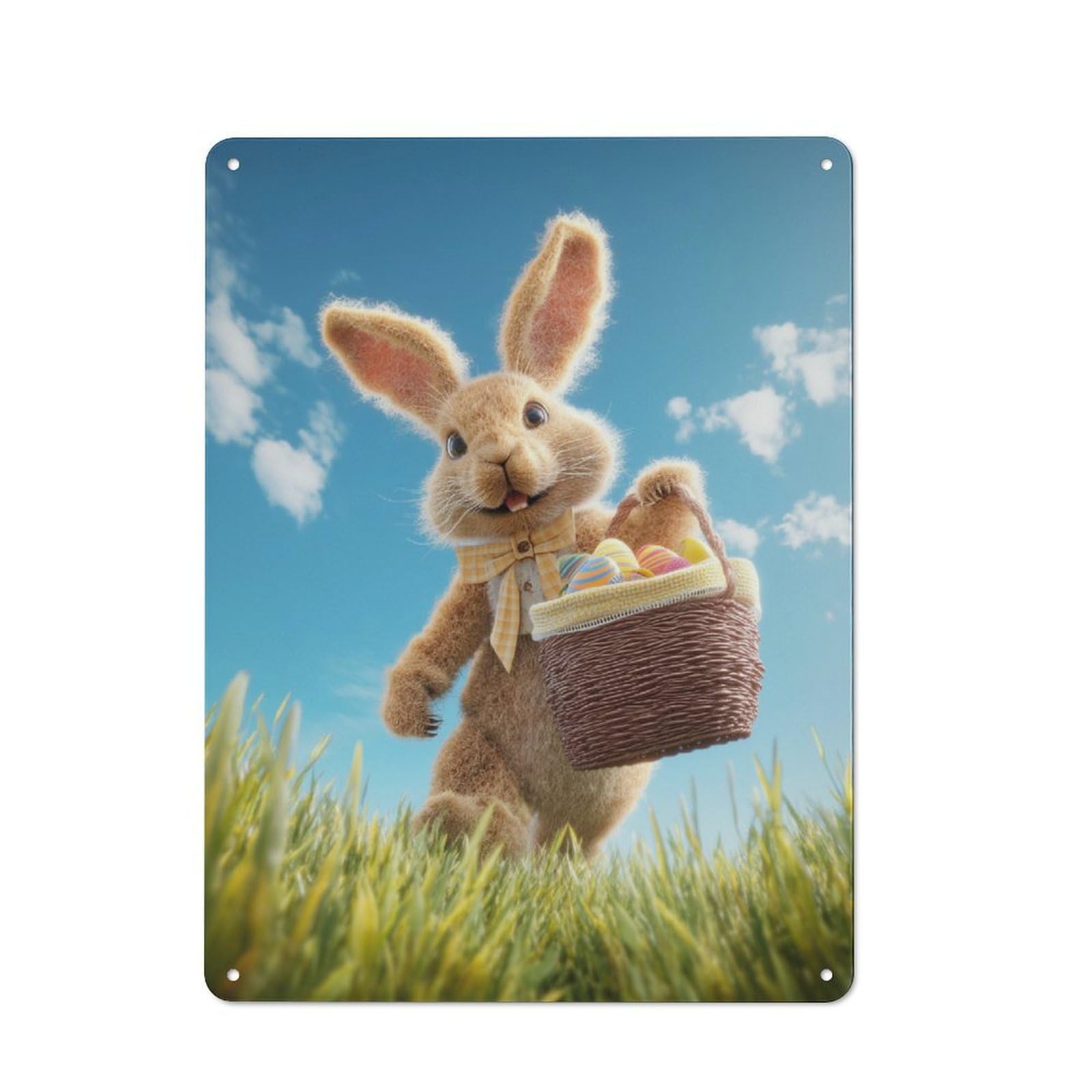 Junmoney Easter Bunny Basket Hunt Rustic Tin Sign 40X30cm For Living Room Or Hallway, Suited To Living Room Decor Lovers