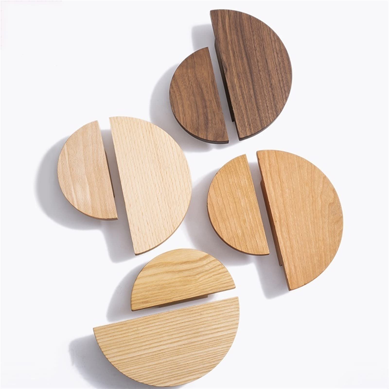 Pomello in legno a forma di semicerchio per cassetti, maniglie per mobili in noce, ferramenta per mobili semplici, 1 pezzo (W 0337 64 mm frassino)