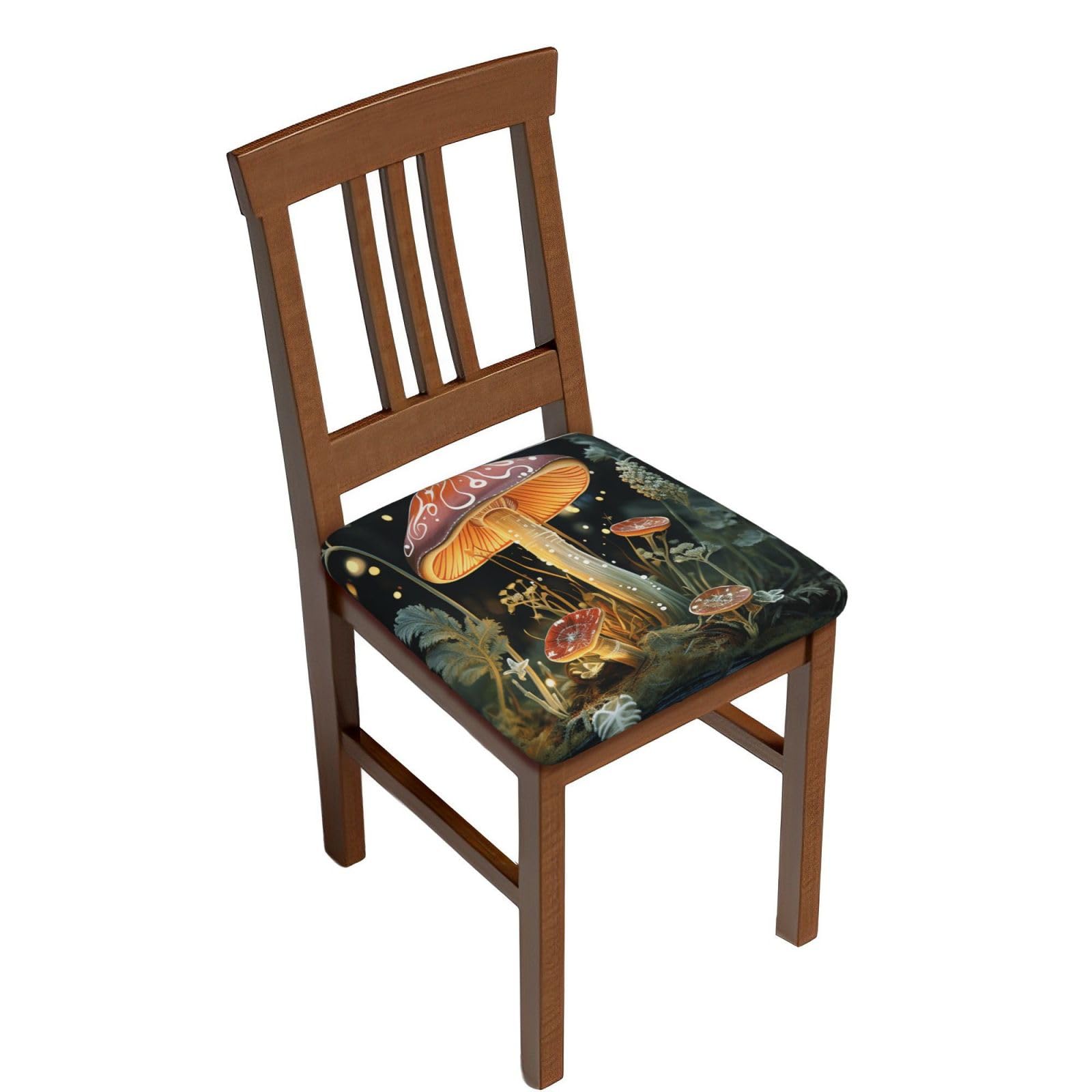 FodPand Butterfly Mushroom Square Stool Covers Two Pieces, Stretch Removable Square Bar Stool Seat Covers Washable Dustproof Stool Cushion Slipcover Soft Milk Silk Bar Chair Covers with Band