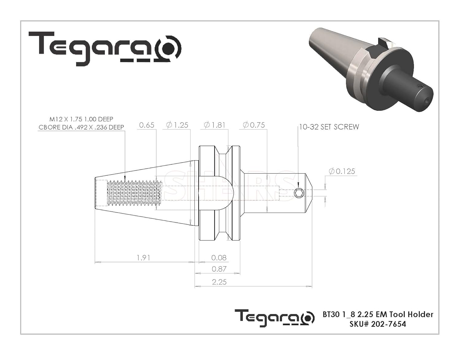 Tegara BT30 1/8 x 2.25 inch End Mill Tool Holder 2 pcs 202-7654-2 P[