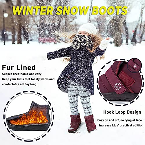 Aomigoct Boys Girls Winter Snow Boots: Waterproof Toddler Little Kid Boot with Fur Lined Easy Handles Unisex Child Warm Booties Comfortable Non Slip Walking2
