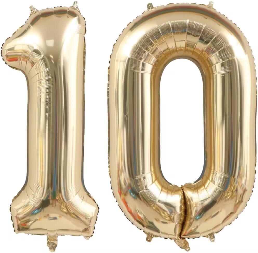 Image of 10 Balloon Number,40 Inch Large Foil Light Gold Number 10 Balloons Champagne Gold Mylar Balloons for Boys Girls 10th Birthday Decorations and Anniversary Supplies