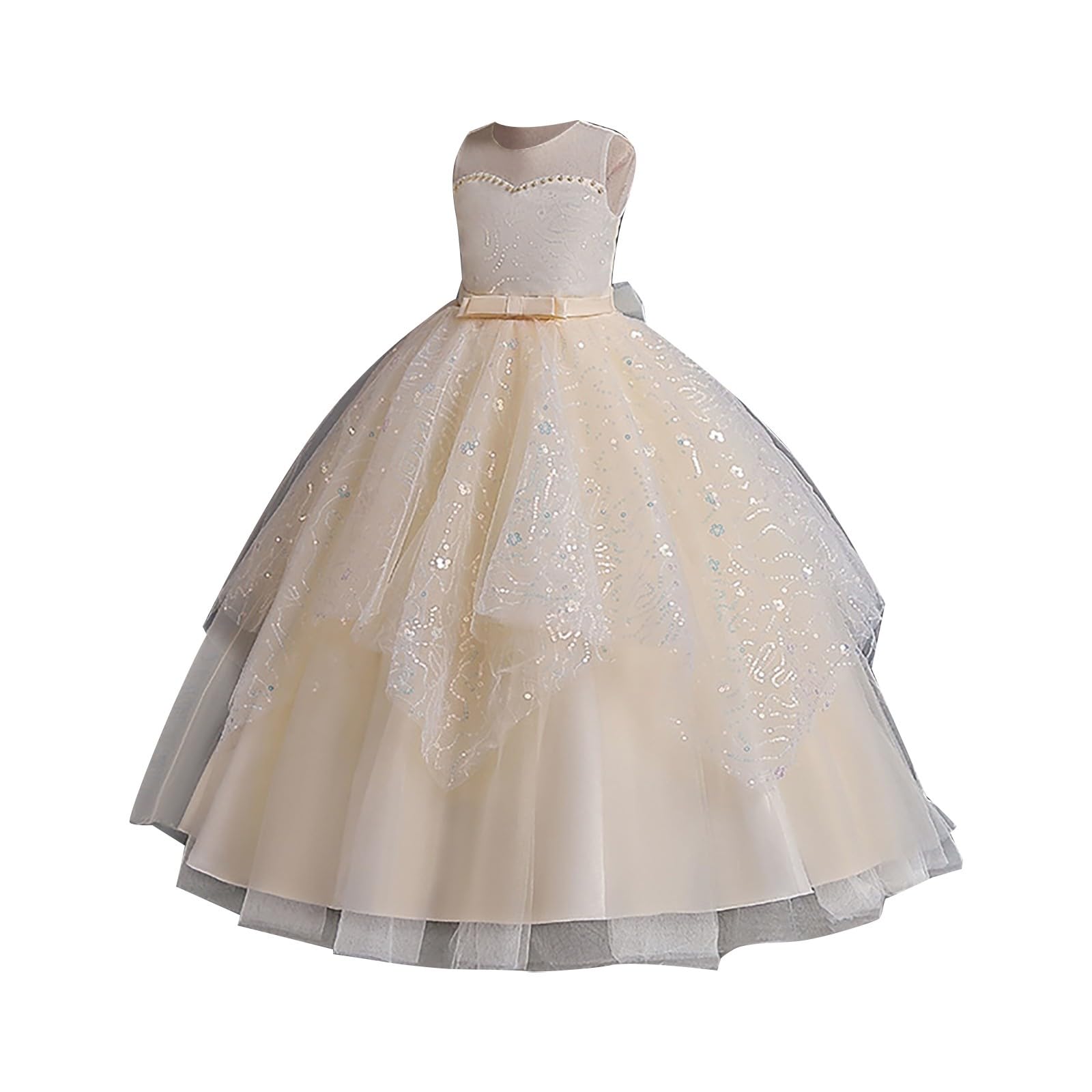 Genérico Vestidos para niñas sin mangas cuello redondo noche formal niño bordado dama de honor cumpleaños fiesta concurso belleza