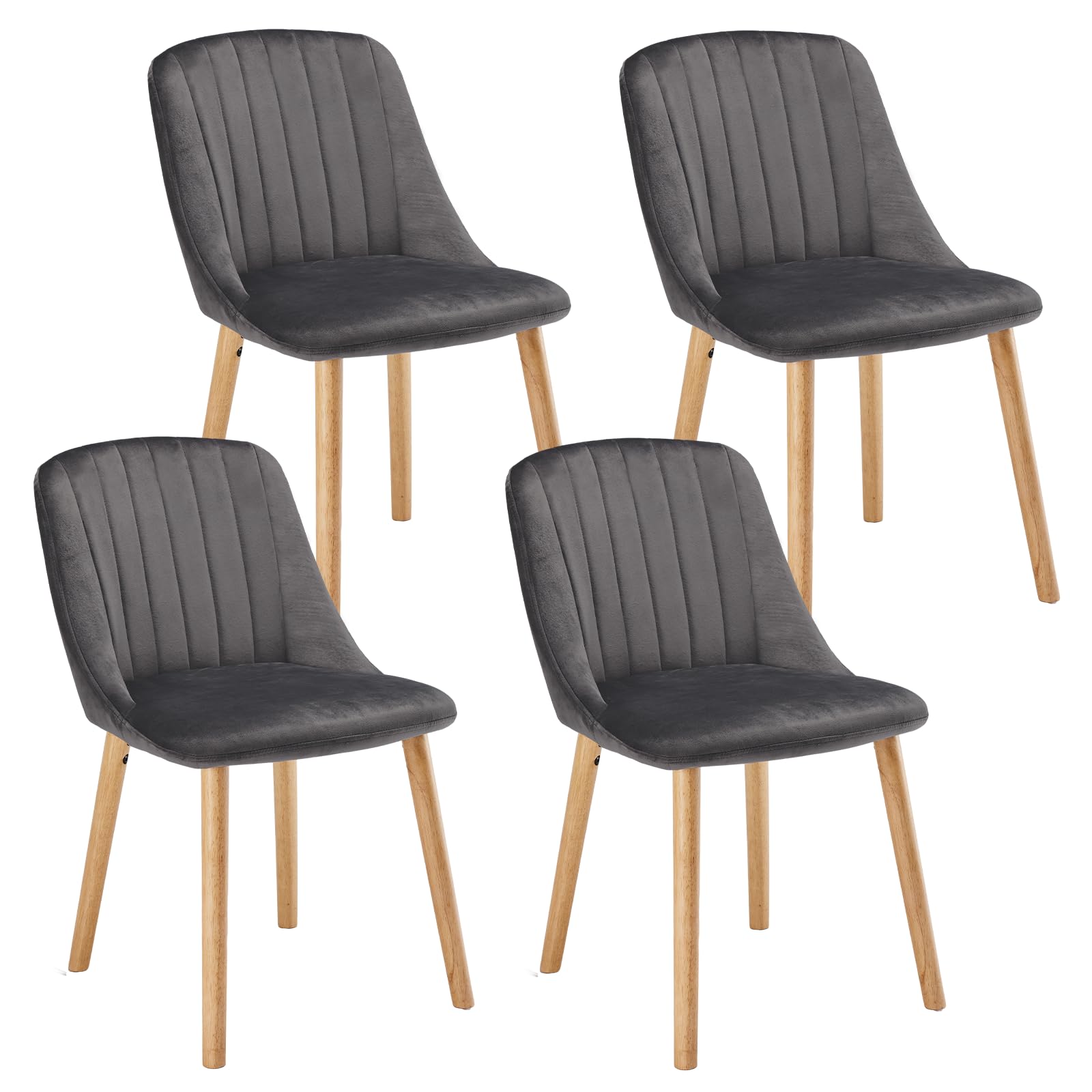 Goeurvant Esszimmerstühle Holzbeine 4er Set Samt Polsterstuhl Küchenstuhl Wohnzimmerstühle für Esszimmer Küche, Dunkelgrau