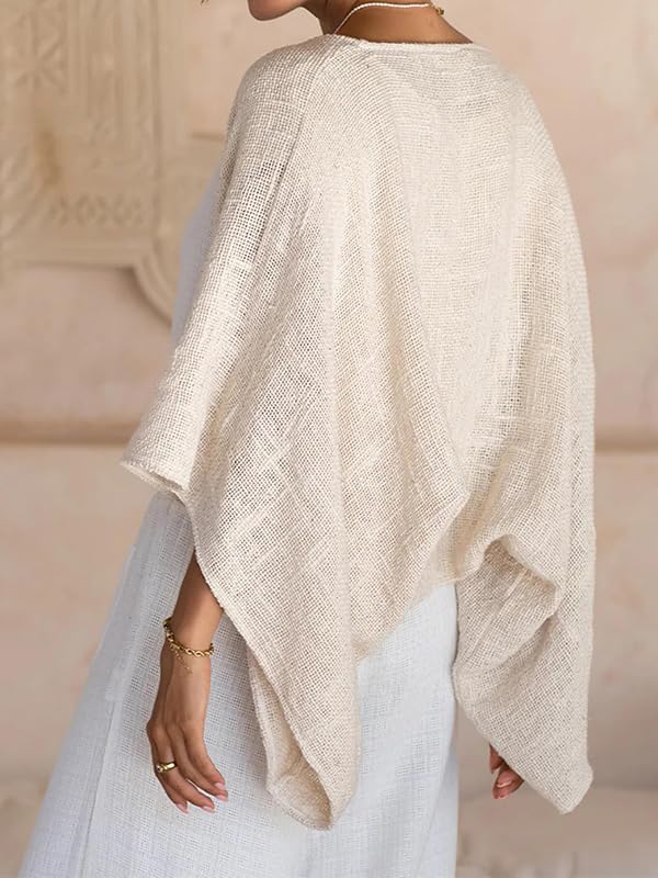 Women's Linen Cardigan Summer Lightweight Poncho Shrug Open Front Cover Ups Poncho Loose Shrug Sweaters2