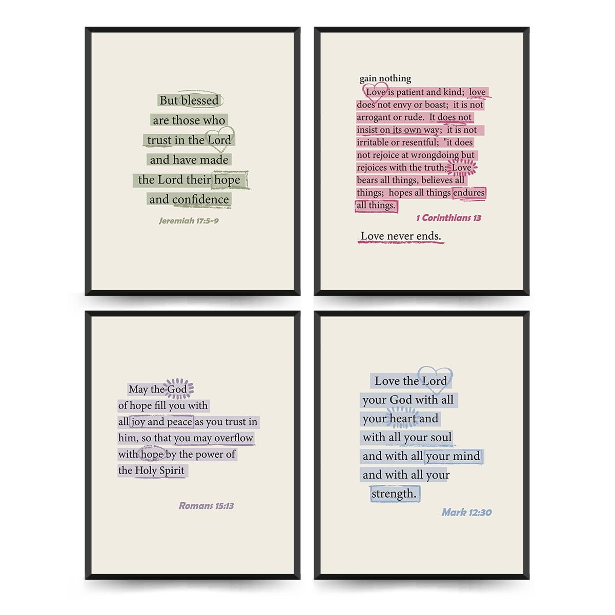 ETVISO Christian Wall Art Set of 4, Dorm Decor for College Girls, Trendy Preppy Inspirational Bible Verses Wall Art Prints for Women Girl Bedroom Decorations，Teen Girl Room Decor 8x10 (Unframed)