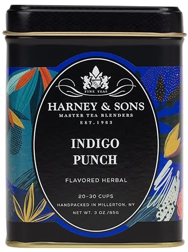 Harney  Sons Indigo Punch  Té de hojas sueltas de 2 onzas con flor de guisante de mariposa con rosa mosqueta piezas de manzana y frambuesa